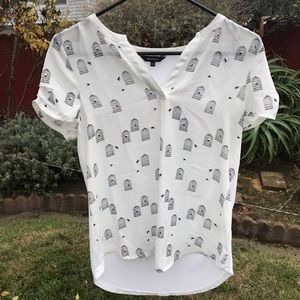 RW & Co bird cage print blouse XS black white